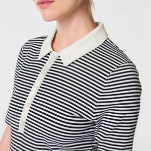 SPANX Monochrome Striped Polo Shirt